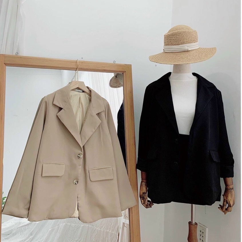 Áo blazer nữ áo vest nữ 2 lớp tay dài màu trơn 2 hàng cúc phong cách Hàn Quốc