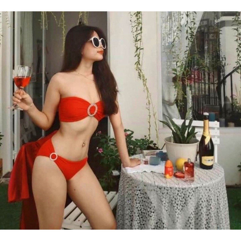 Bikini 2 Mảnh Cúp Ngực Đính Khoen Nhiều Màu, Đồ Bơi Nữ Khoen Tròn Sang Trọng - OS040