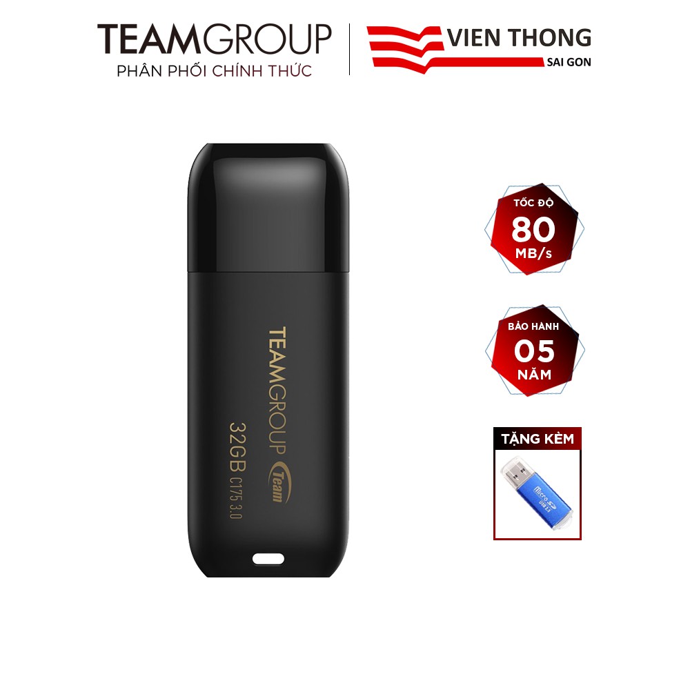 USB 3.0 Team Group C175 32GB tốc độ upto 90MB/s tặng đầu đọc thẻ nhớ - Hãng phân phối chính thức