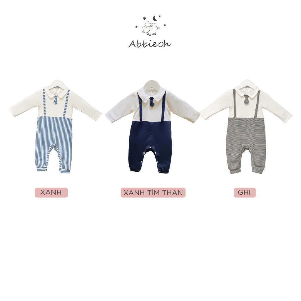 Bộ quần áo Bodysuit cotton dài tay ABBIEOH thiết kế quần yếm kèm cavat cho bé trai 0-12 tháng BD206 AW20