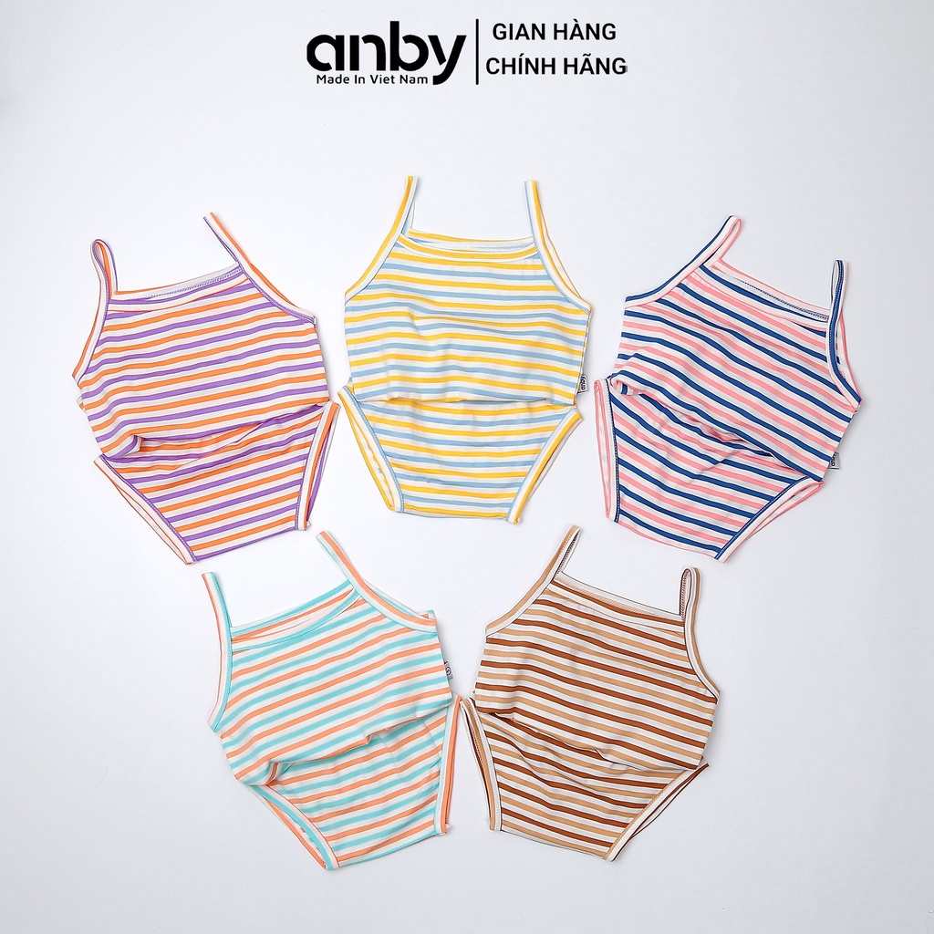 Bộ quần áo trẻ em hai dây sọc phối màu Anby chất liệu cotton thun lạnh cho bé từ 8-24kg