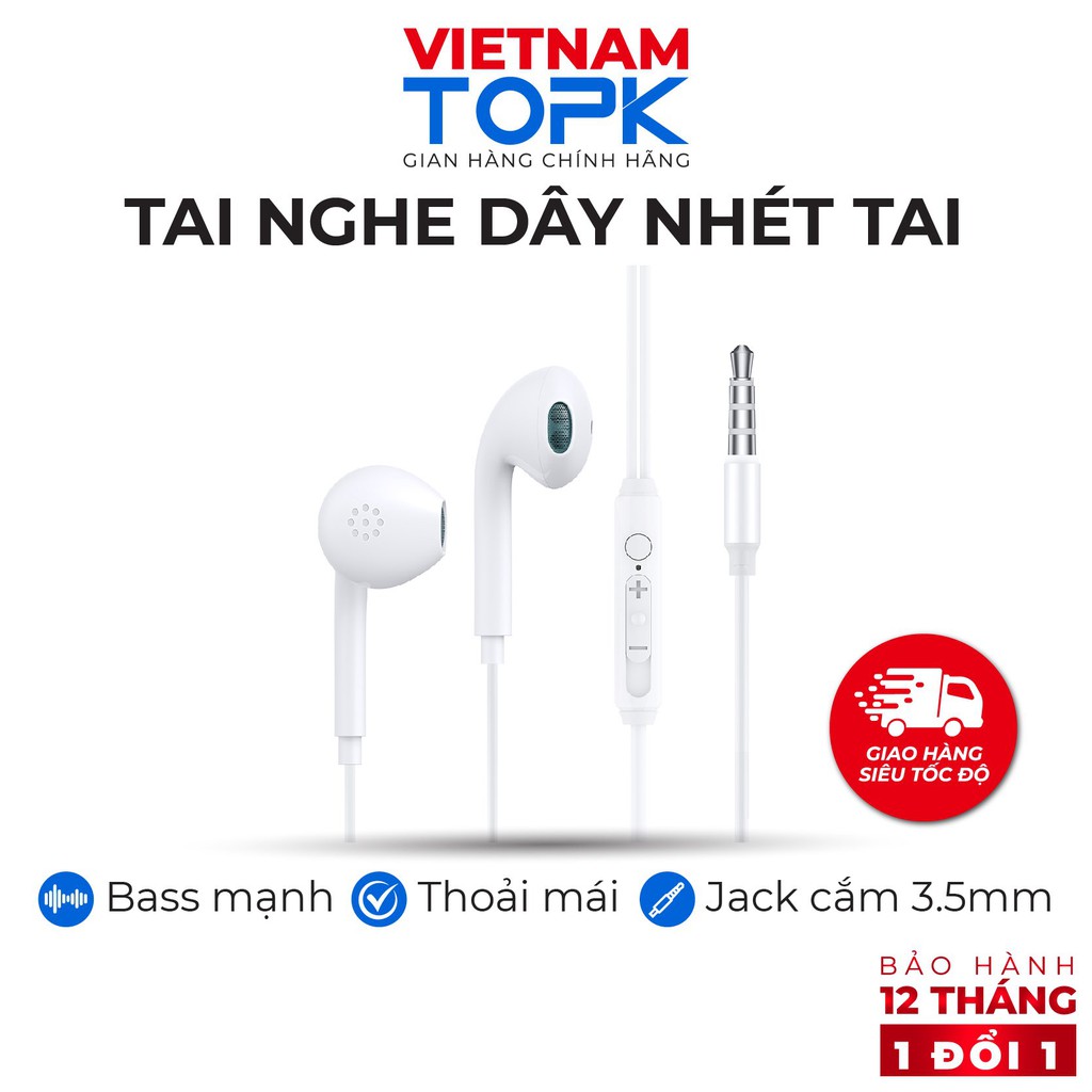 Tai nghe nhét tai có dây TOPK F20 - Chân cắm 3.5mm - Chất liệu TPE dài 1.2m - Hàng chính hãng Bảo hành 12 tháng