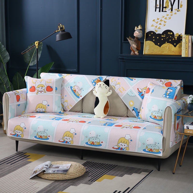 Đệm Lót Ghế Sofa Vải Cotton Cao Cấp Chống Trượt Họa Tiết Hoạt Hình Trang Trí Nội Thất