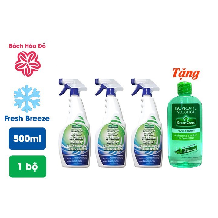 COMBO 3 chai Dung Dịch Diệt Khuẩn Bề Mặt GREEN CROSS A2 500ML/chai TẶNG KÈM 1 chai Nước Rửa Tay GREEN CROSS 250ml