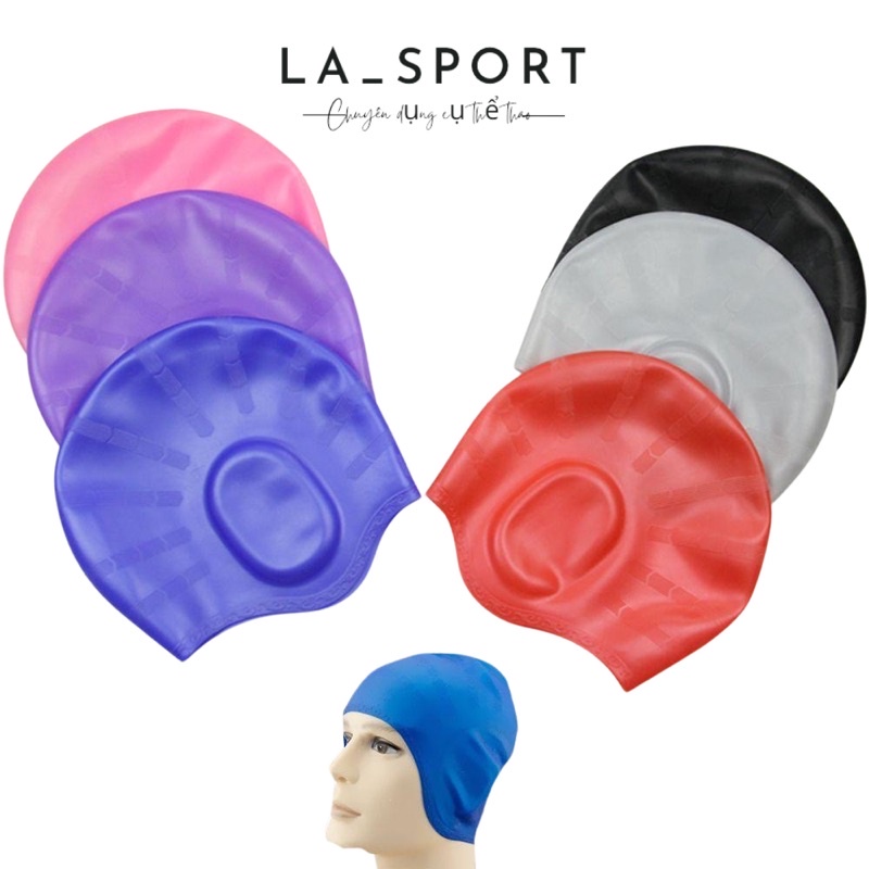 Mũ bơi, nón bơi bịt tai người lớn Swimming cap chất liệu silicone cao cấp ngăn nước tuyệt đối dành cho nam và nữ