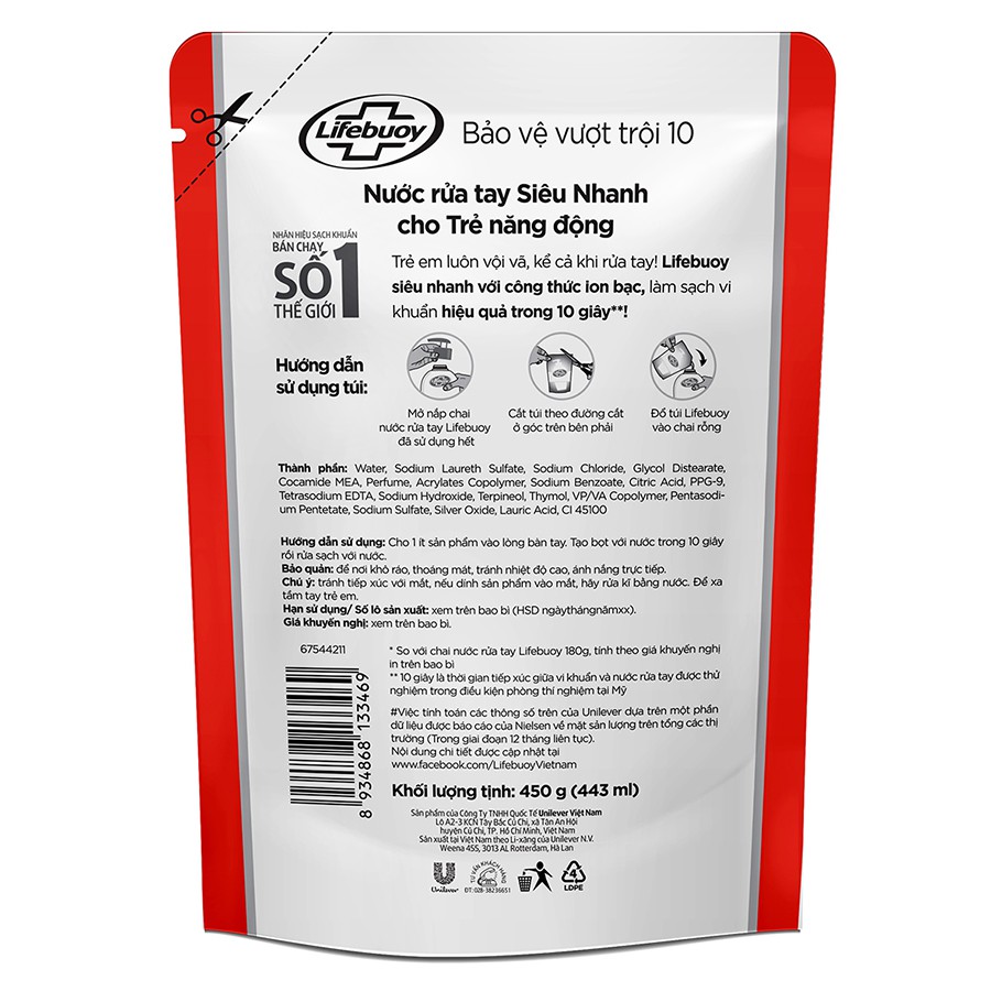 Nước rửa tay Lifebuoy Túi 450g