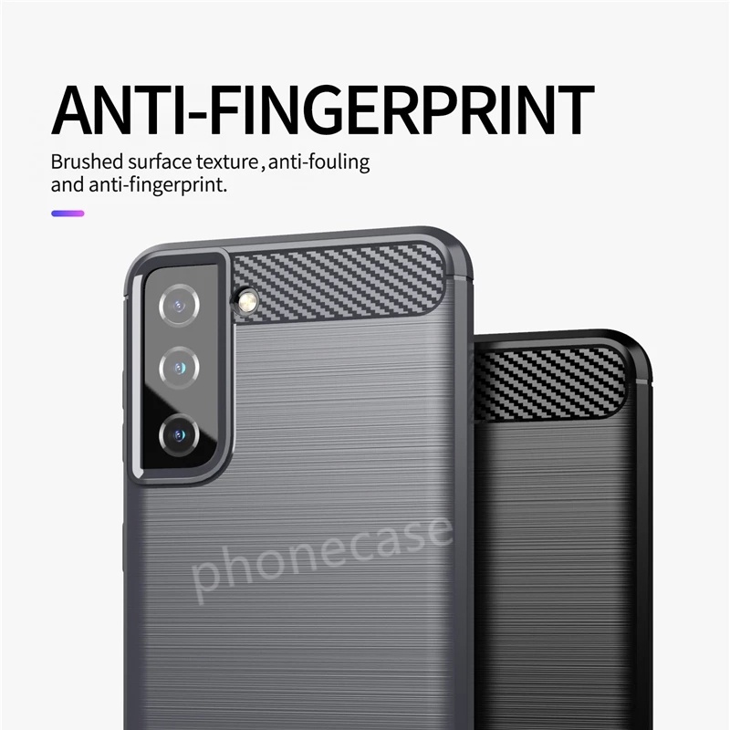 Carbon Fiber Phone Case For Samsung Galazy S21 FE 5G Ultra Plus + Silicone Bumper shockproof Casing Cover
