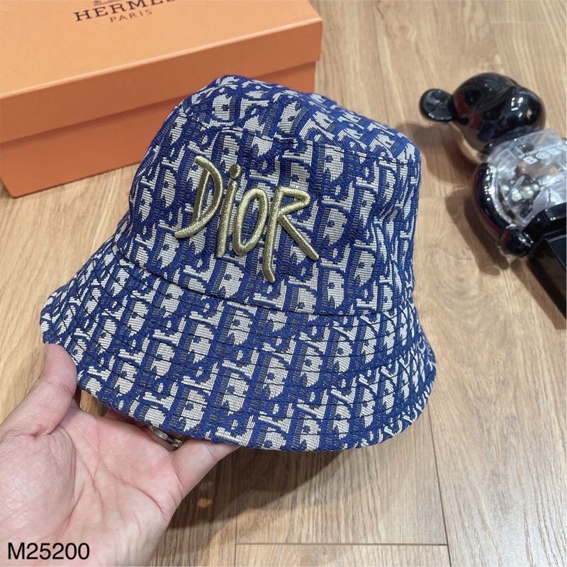 [Ảnh thật]Nón tai bèo canvas chữ thêu Dior thời trang nam nữ