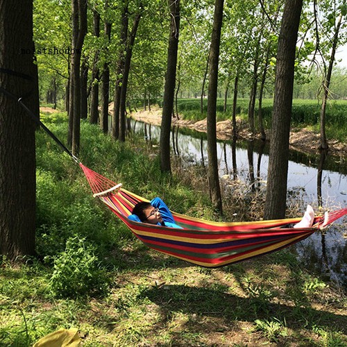 Võng Treo Cắm Trại Ngoài Trời Bằng Nylon Kèm Khóa Tiện Dụng