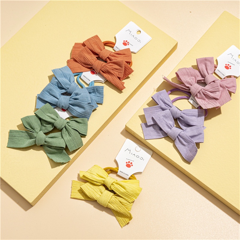 Set 2 Dây Cột Tóc Nơ Màu Tươi Mới Cho Bé Gái