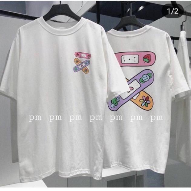 Áo phông TRẮNG BĂNG DÍNH, áo phông unisex Ulzzang, rộng Nam/Nữ đều mặc được <70kg