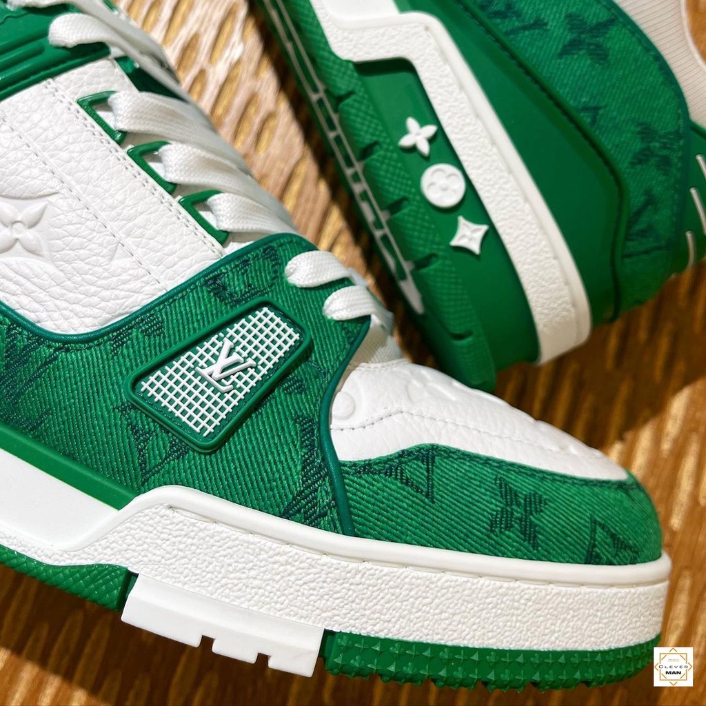 Giày thể thao LV Trainer Green Monogram Denim White Xanh Trắng Cực Phong Cách cho cả nam và nữ Clever Man Store