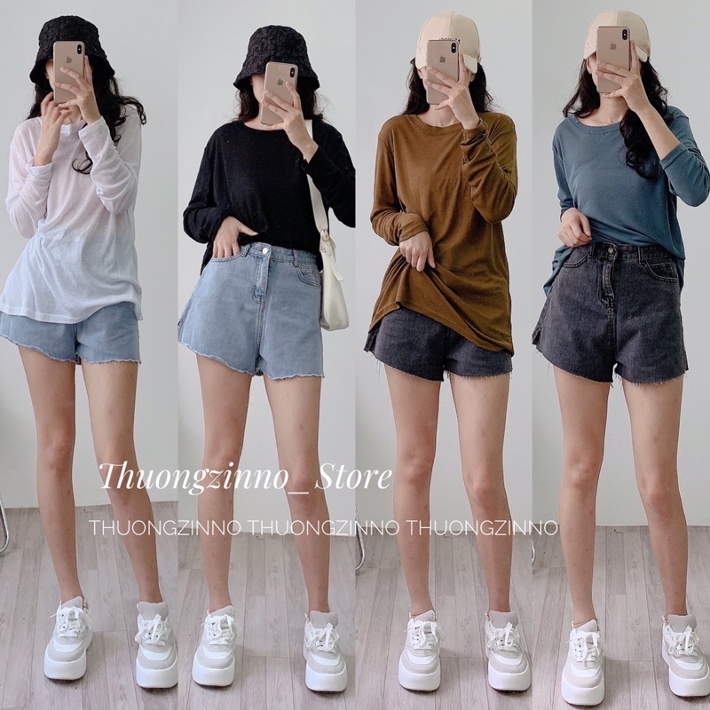 [Hàng Quảng Châu]Áo phông giấy chất đẹp 203 hàng Quảng Châu Áo phông giấy dài tay form rộng dáng mới