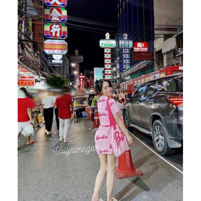 Váy đầm len body nữ cổ tròn tay cộc in chữ BABIE chất len dệt kim