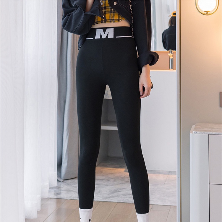 Quần legging chữ M len tăm cạp cao che bụng /dày dặn combo quà tặng kẹo