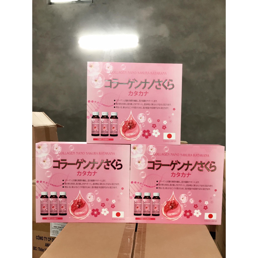 Nước uống Collagen Nano Sakura katakana - Đẹp da, sáng da, trắng da ( hộp 10 lọ )