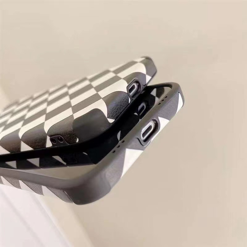 Ốp Điện Thoại Da Viền Vuông Họa Tiết Ô Vuông Sang Trọng Cho iPhone 13 12 11 Pro Max X Xs Xr 7 8 Plus