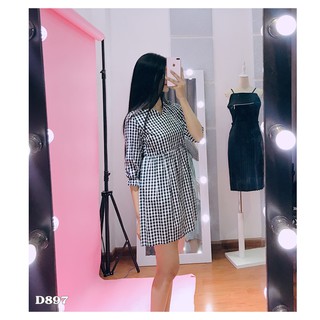 [ Hình thật ] D897 Đầm caro babydoll cổ v