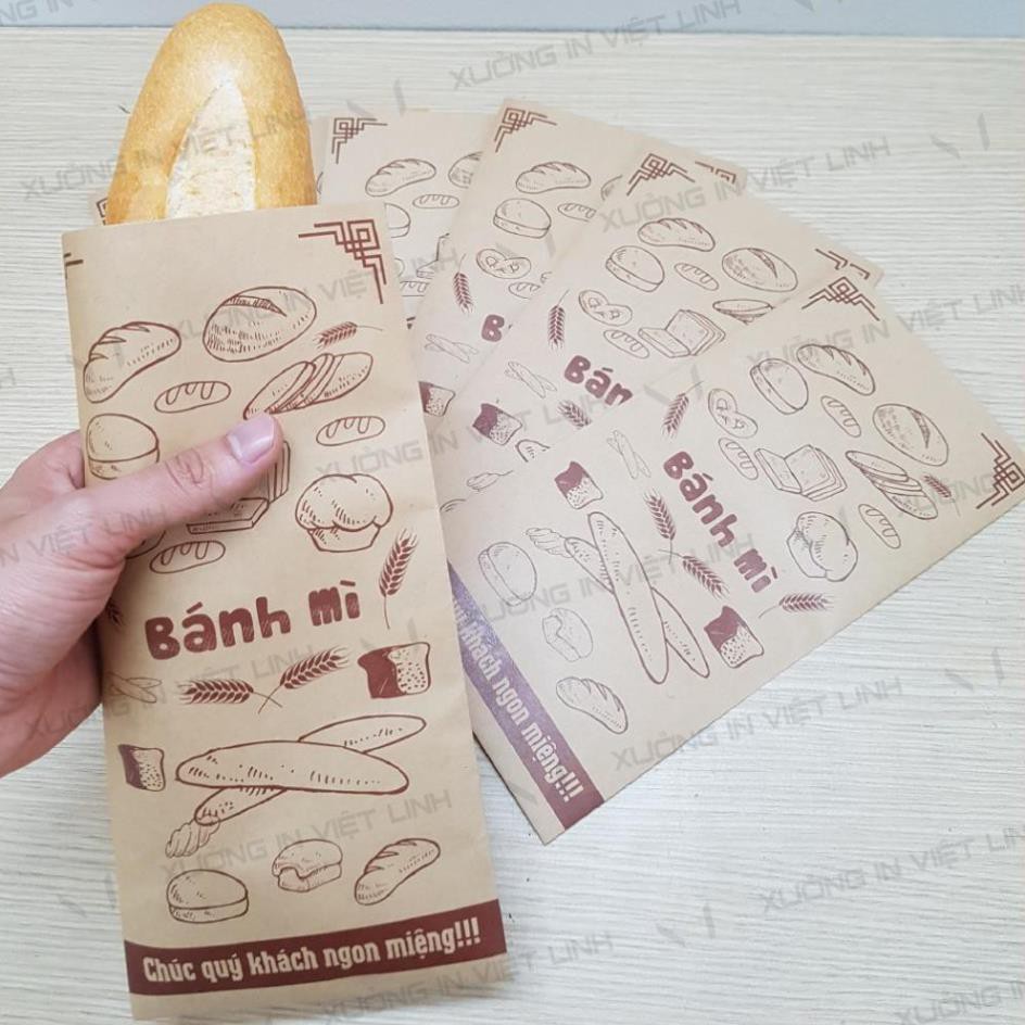 Combo 800 Túi Bánh Mì In Hình 13x26cm Giấy Kraff Siêu Đẹp + Tiêu Chuẩn An Toàn Thực Phẩm