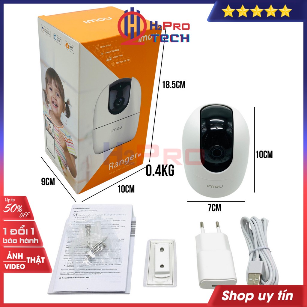 Camera Trong Nhà, Camera IMOU Ranger 2 Xoay 360 Độ 1080P - Hình Ảnh Rõ Đẹp Và Sắc Nét, Nhỏ Gọn - H2Pro Tech