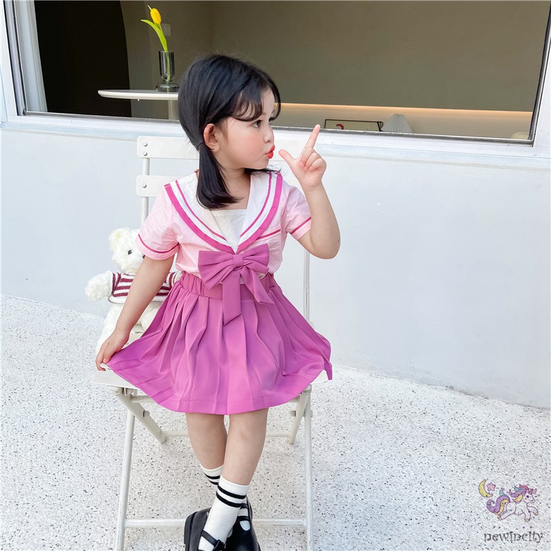 Bộ Áo Ngắn Tay + Chân Váy Xinh Xắn Theo Phong Cách Hàn Quốc Dành Cho Bé Gái