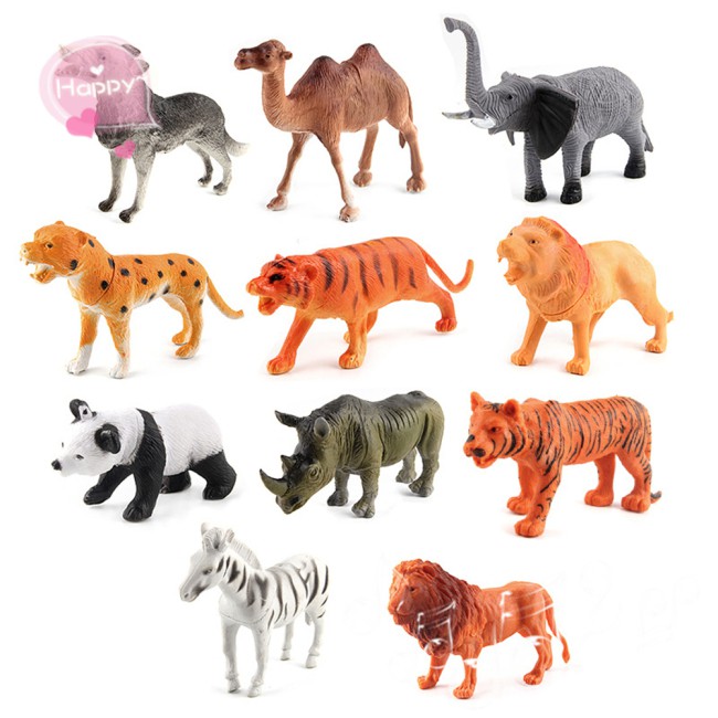 Mini Lovely Plastic Zoo Animal Figure Model Set Giraffe Hippo Tiger Christmas Kids Leopard Toy