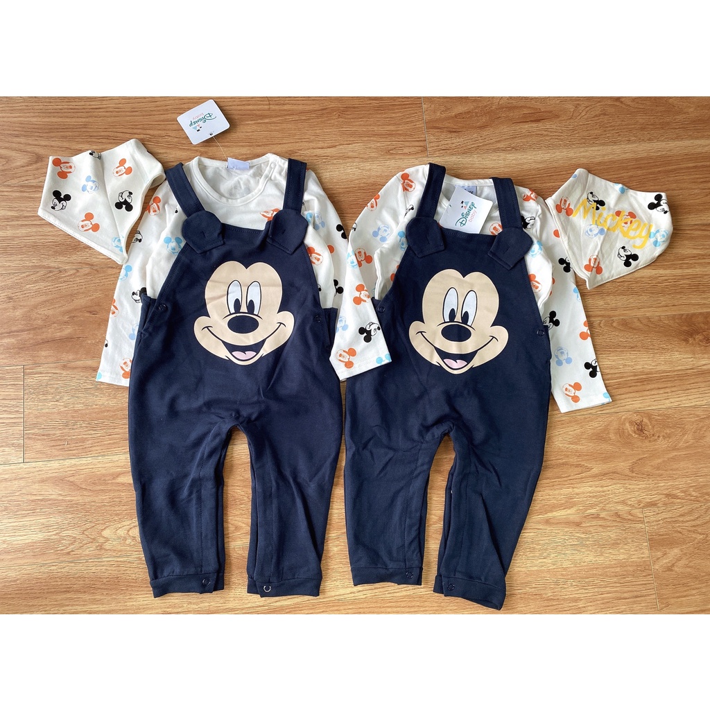 Set yếm dài Bigbaby họa tiết hoạt hình Mickey-Minnie đáng yêu cho bé 9-19kg (tặng kèm yếm cổ)