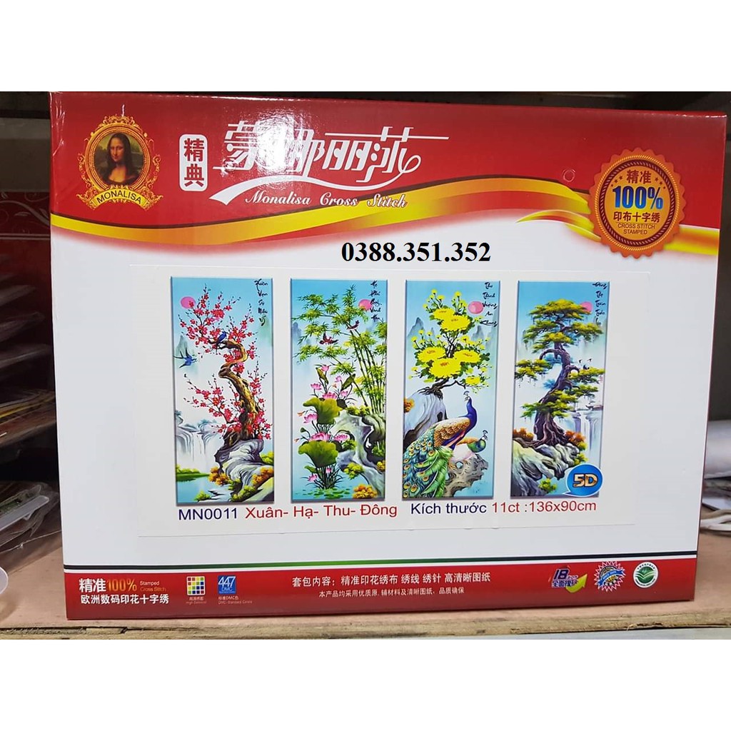 Tranh thêu chữ thập Tứ quý Tùng Cúc Trúc Mai 136*90cm 150*90cm MN0281