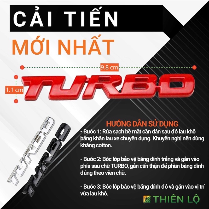 Chữ TURBO 3D Kim Loại Trang Trí Xe Hơi (nhiều màu)