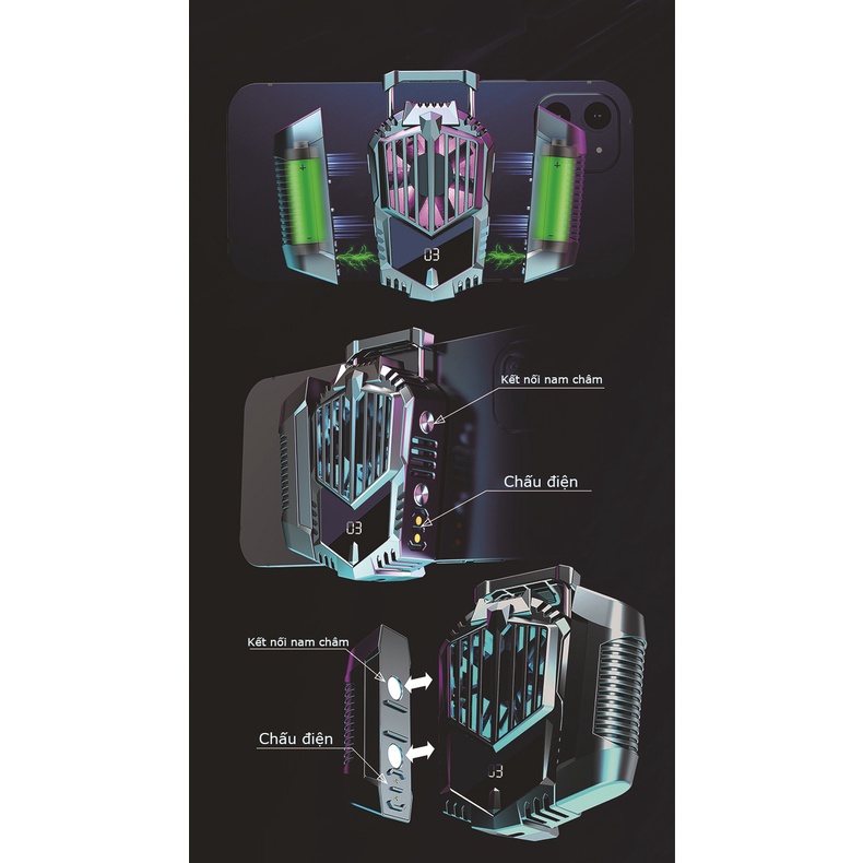 Tản nhiệt sò lạnh sạc pin có hiển thị nhiệt độ dành cho điện thoại X3A