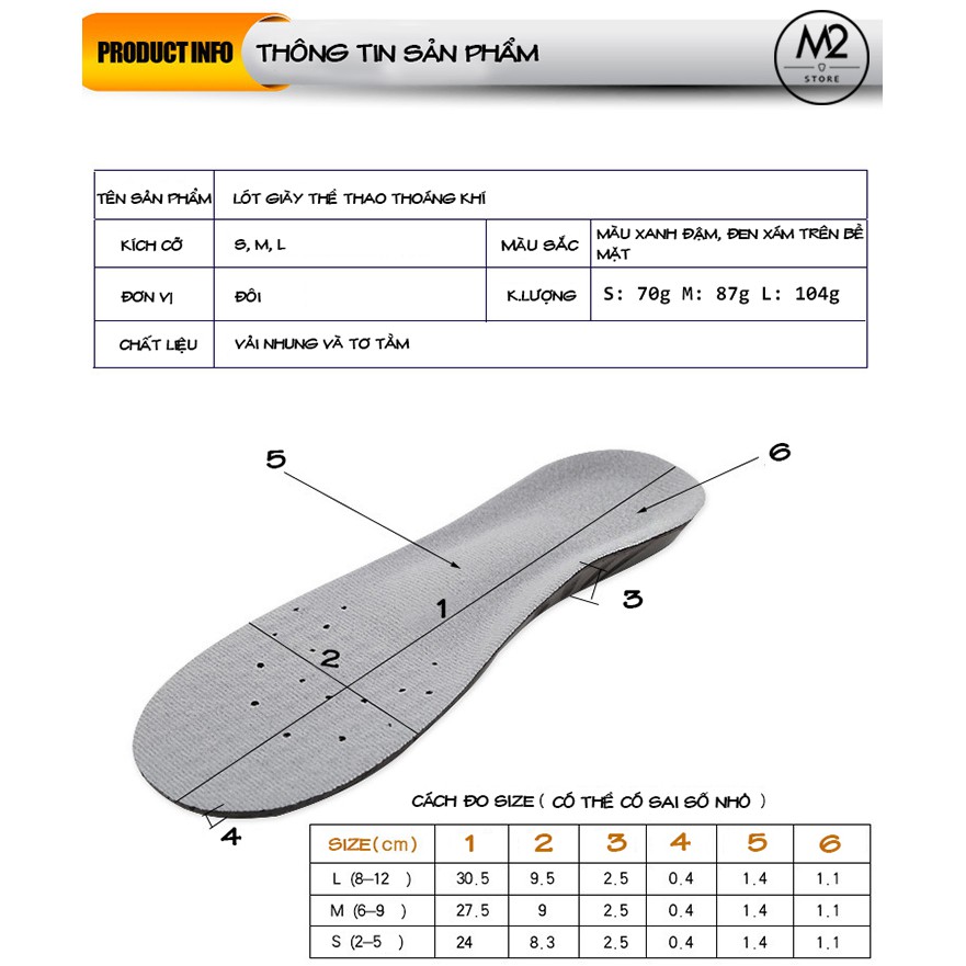 Lót giày thể thao êm chân lọc khí tăng 0,5 Size LGTT02