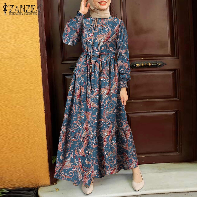 Zanzea Đầm Maxi Dài Tay In Họa Tiết Hoa Phong Cách Cổ Điển Dành Cho Nữ