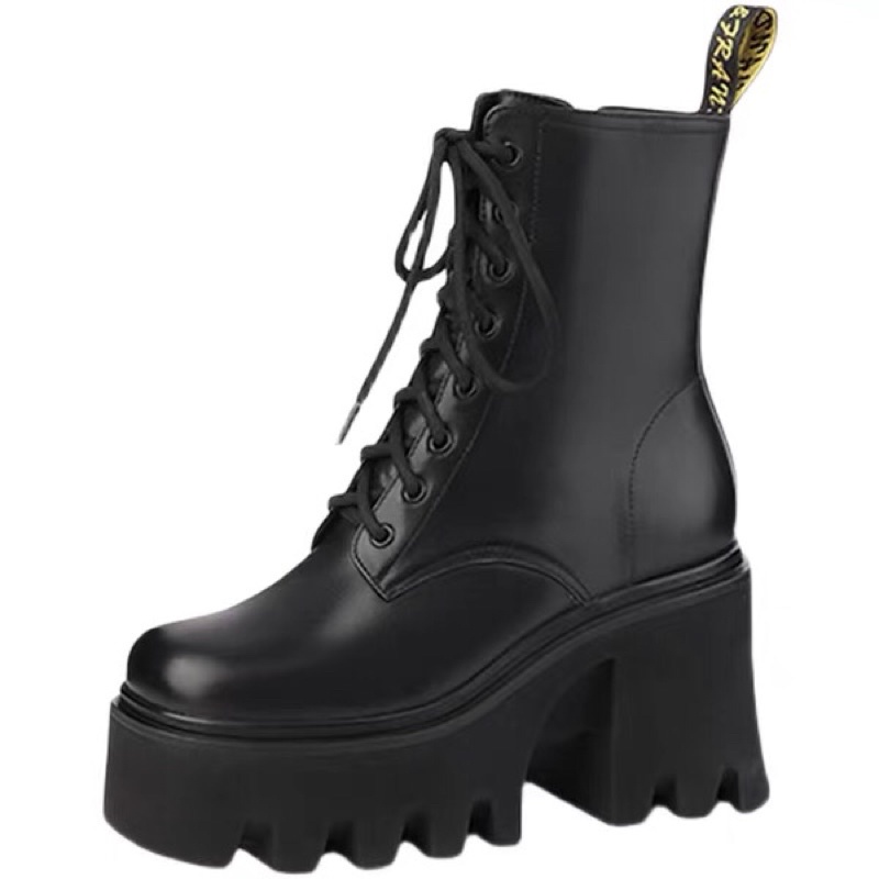(SẴN SIZE 35)Giày da cao cổ, boots để thô platform đế bánh mì siêu khủng có khóa kéo (hàng order không có sẵn) HMT