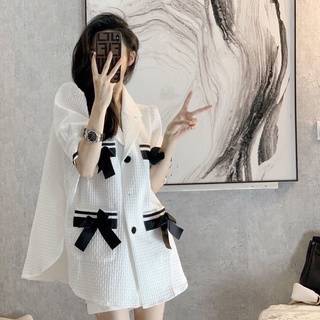 Áo sơ mi blazer tay bồng nơ đen
