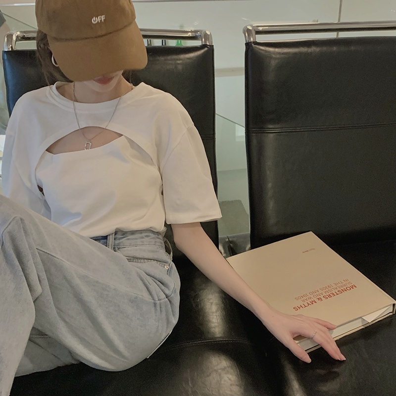 QADCOL Áo Thun Tay Ngắn Thiết Kế Lỗ Rỗng Cao Cấp Thời Trang