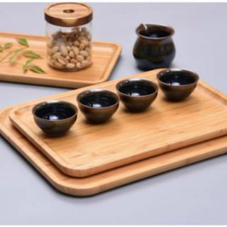 Khay trà chữ nhật chất liệu gỗ & tre phong cách nhật hàng dày dặn