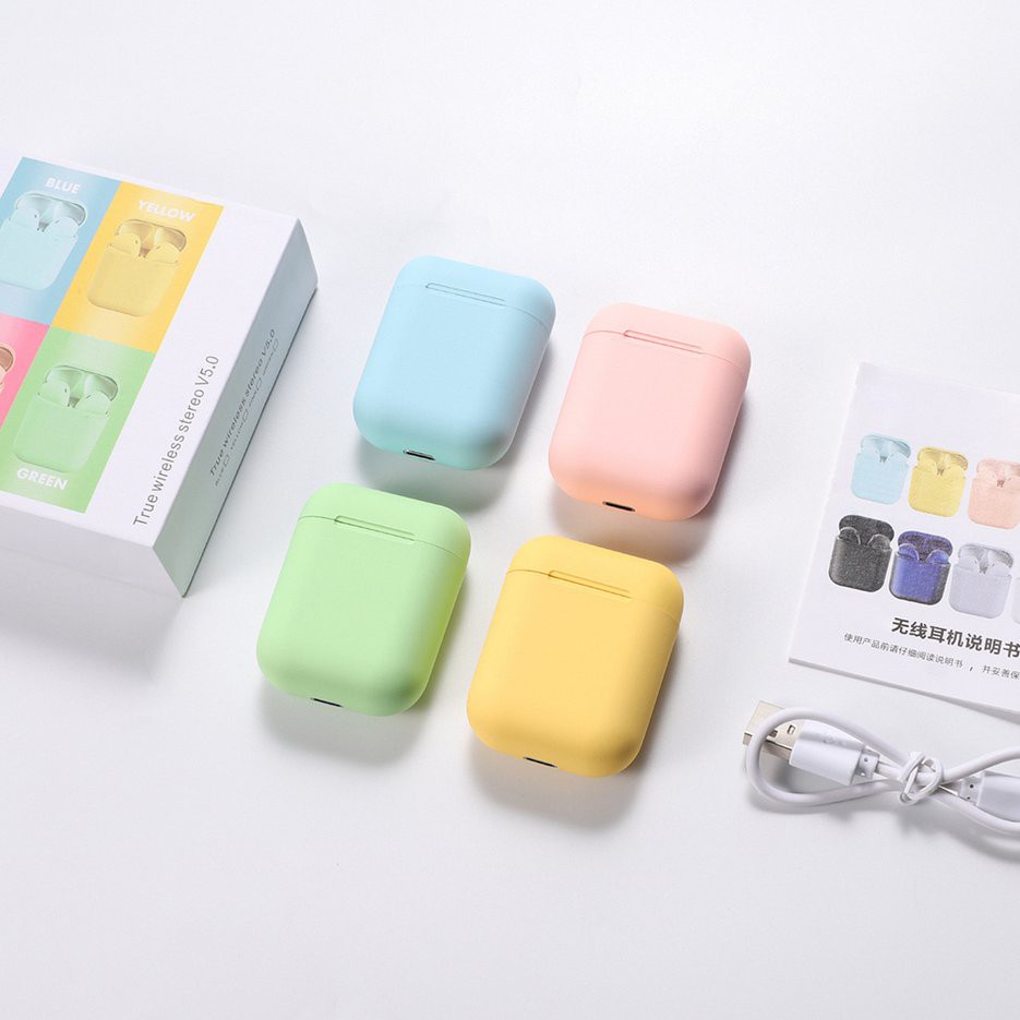 Bluetooth 5.0 Airpod i12 TWS Inpod Tai nghe không dây Bluetooth Tai nghe Airpod 3D Tai nghe thể thao nhiều màu sắc Touch Macaron (kèm hộp sạc)