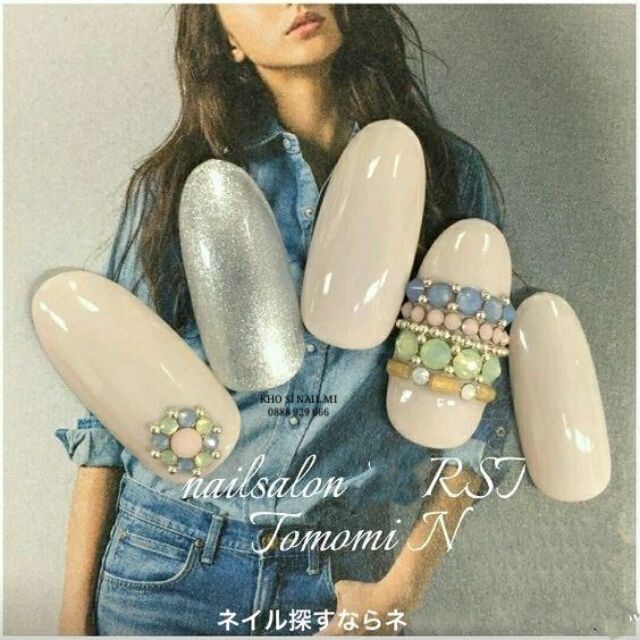 Đá chân bằng đính móng tay - một bịch gồm~ 350 viên đá pha lê 4 màu độc đáo mix 6 size dễ pha phối