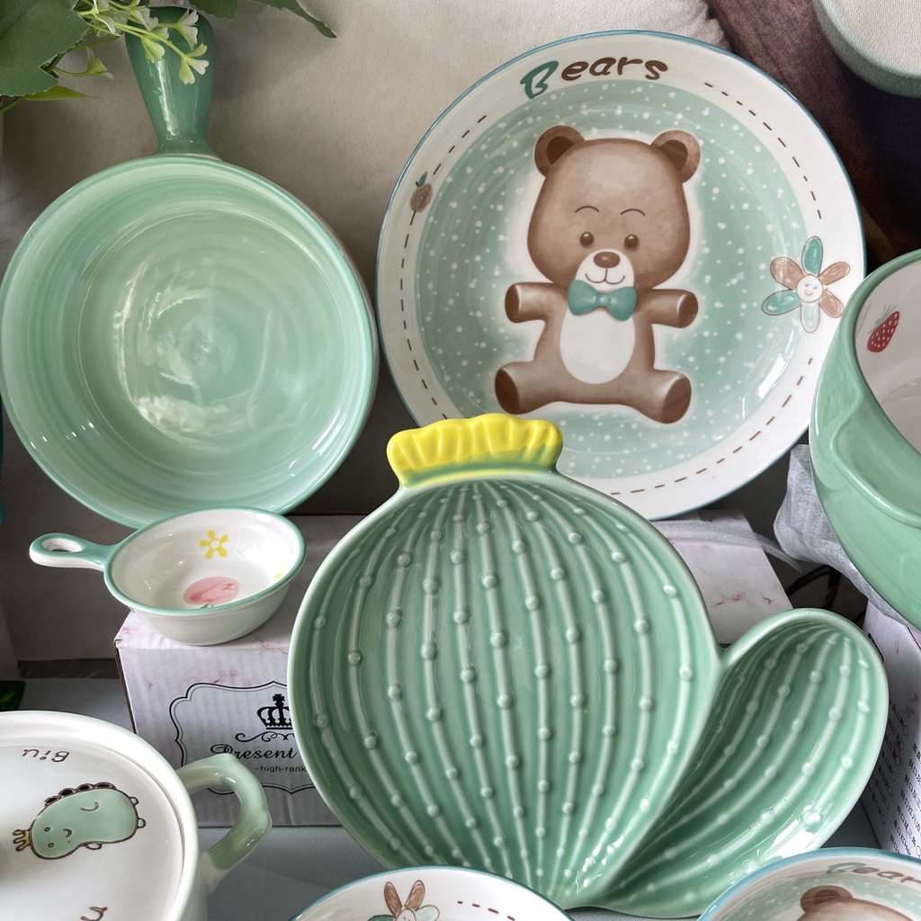 set bát đĩa  Xanh Mint  Bát Ăn Cơm, Ăn Mì, Chén Dĩa Sứ Decor Dễ Thương