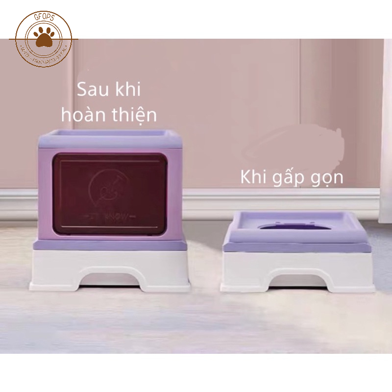 Nhà vệ sinh hai cửa chống văng cát có ngăn kéo cho mèo- Nhà vệ sinh cho mèo gấp gọn cao cấp vuông lớn - 4pets offical