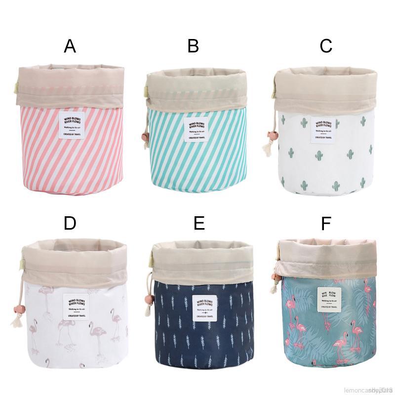[COD] Portable Travel Storage Bag/Oxford Cloth Drawstring Makeup Bag/Floral Cylinder Cosmetic Bag