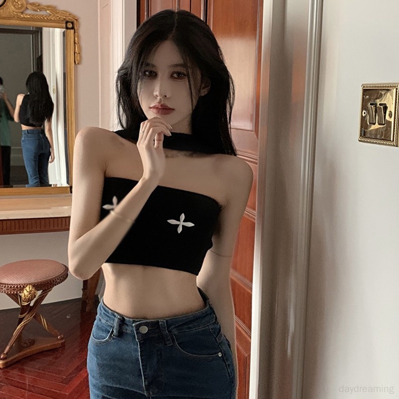 Áo Croptop Dệt Kim Thiết Kế Quyến Rũ Cho Nữ