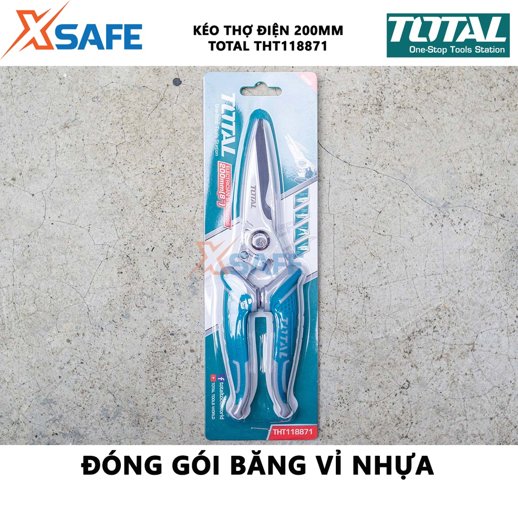 Kéo thợ điện TOTAL THT118871 200mm Kéo mini cho thợ điện thép không gỉ, lưỡi kéo có răng, tay cầm thiết kế độc đáo