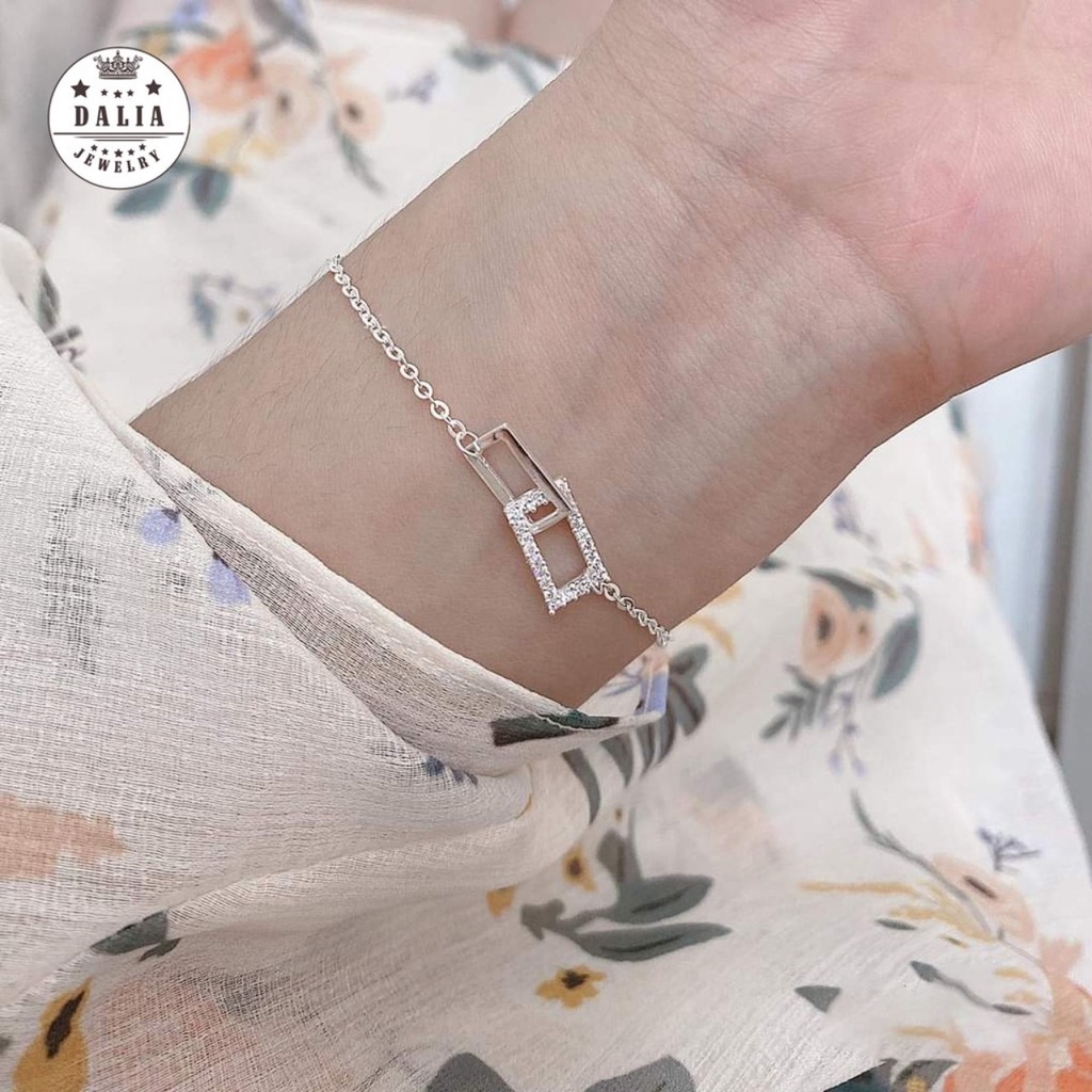 Lắc tay bạc lắc chân bạc thật DaLiA Jewelry lắc bạc hình vuông lồng vào nhau dễ thương