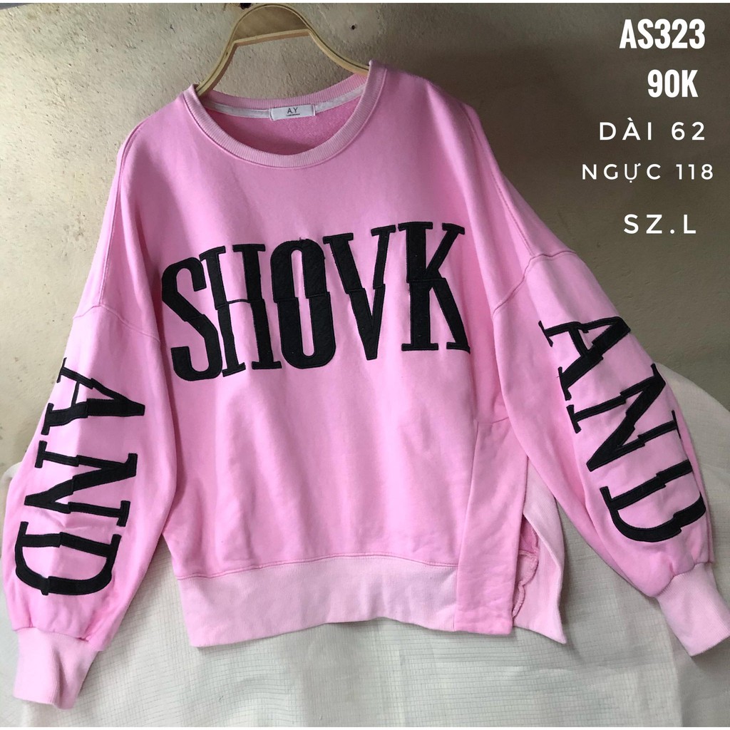AS323 Áo Sweater nam nữ nỉ da cá hồng kiểu cách trẻ form size SML hàng2hand TIEM2021