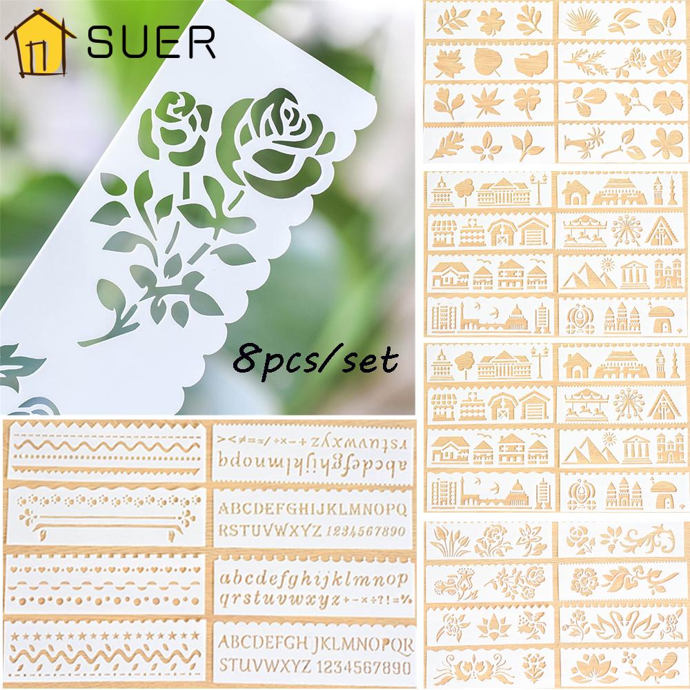 Set 8 khuôn giấy tạo họa tiết hình hoa dập nổi làm thiệp/sổ tay Diy tiện lợi