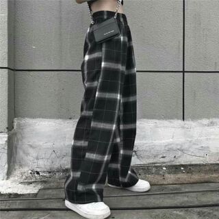 Quần Lưng Thun Sọc Caro Ống Rộng Ulzzang