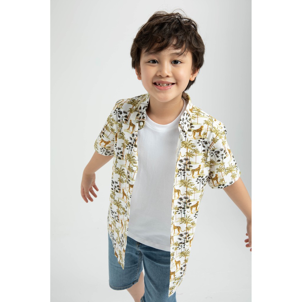Áo sơ mi ngắn tay họa tiết bé trai IVY moda MS 16K1209