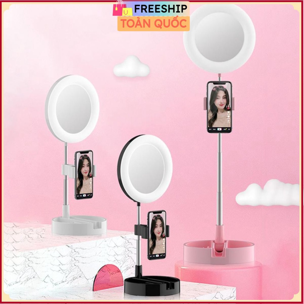 Gương trang điểm có đèn Led Livestream G3 tích hợp giá đỡ và kẹp điện thoại cao cấp . .