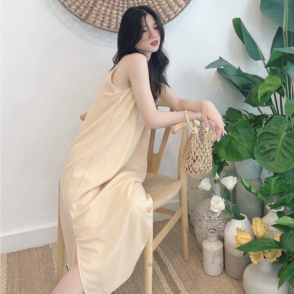 Đầm nữ thời trang nữ 💖 Freeship 💖Váy đầm nữ maxi hai dây dáng suông basic phong cách Hàn Quốc lụạ cao cấp THUNVA V18